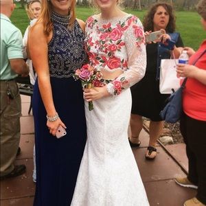 Two Piece Floral Embroidered Prom Dress